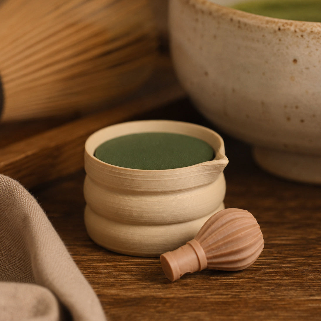 Matcha Bowl Clicker by Kuma Labs — 3D printed pocket comfort object with miniature whisk