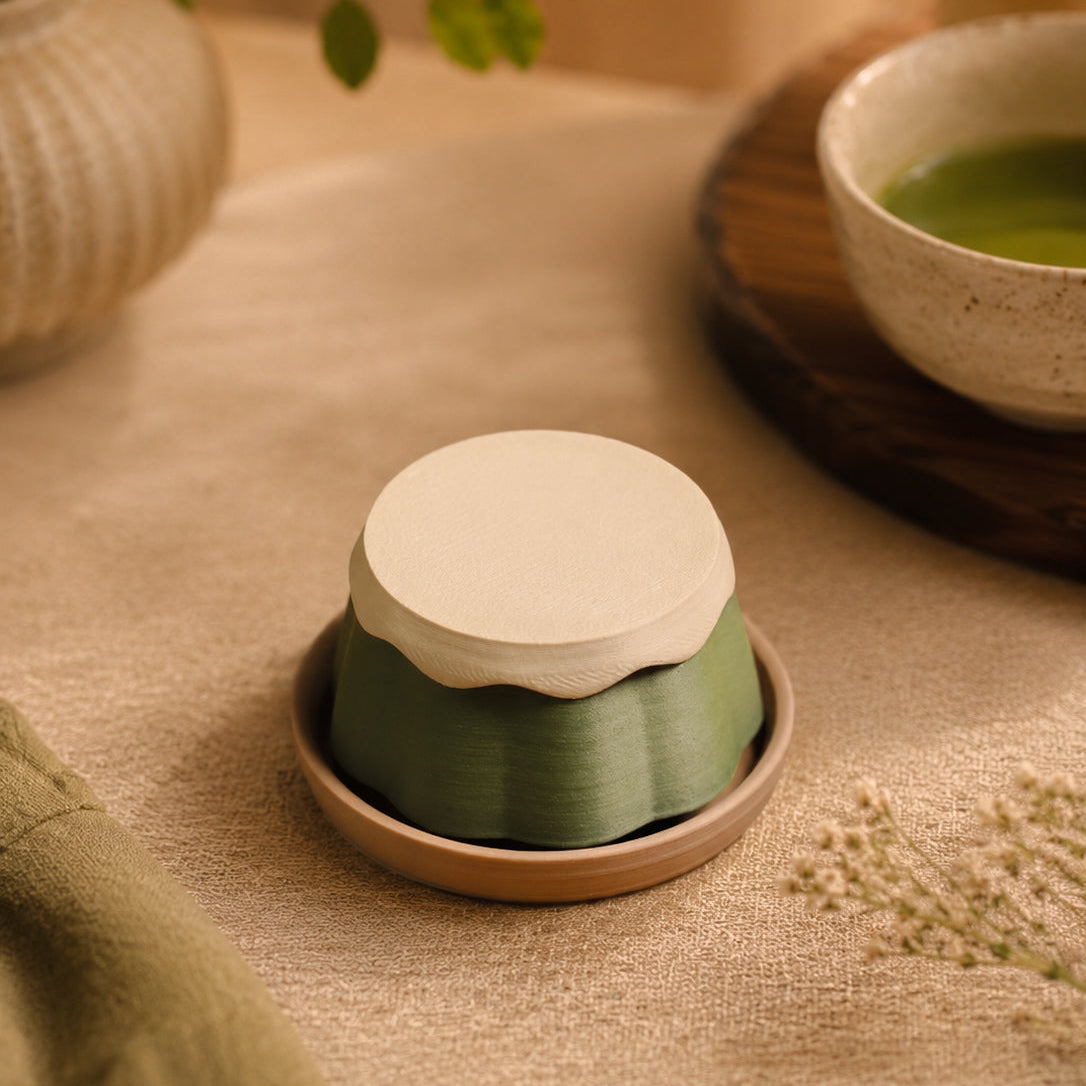 Kuma Labs Matcha Pudding Clicker — front view showing matcha pudding shape