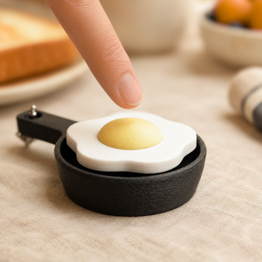 Kuma Labs Fried Egg Clicker — top view showing golden yolk detail