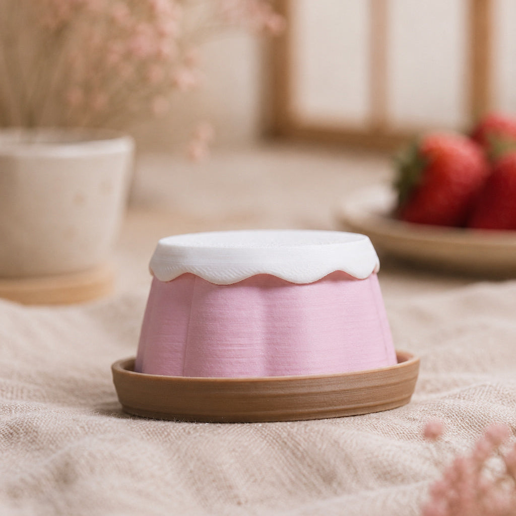 Kuma Labs Strawberry Pudding Clicker — front view showing rounded pudding shape