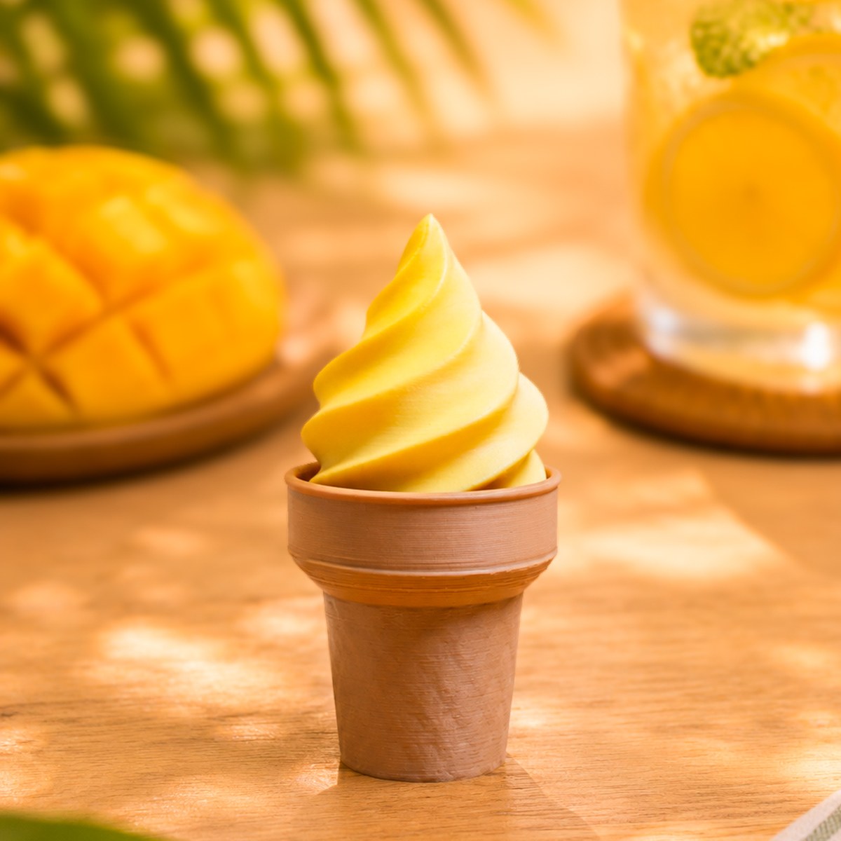Mango Soft Serve Clicker pocket comfort object — cozy desk lifestyle photo