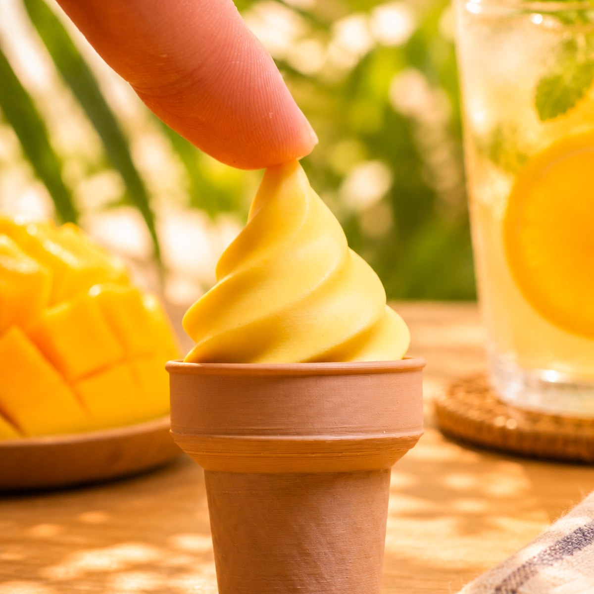 Kuma Labs Mango Soft Serve Clicker — top view showing golden swirl detail