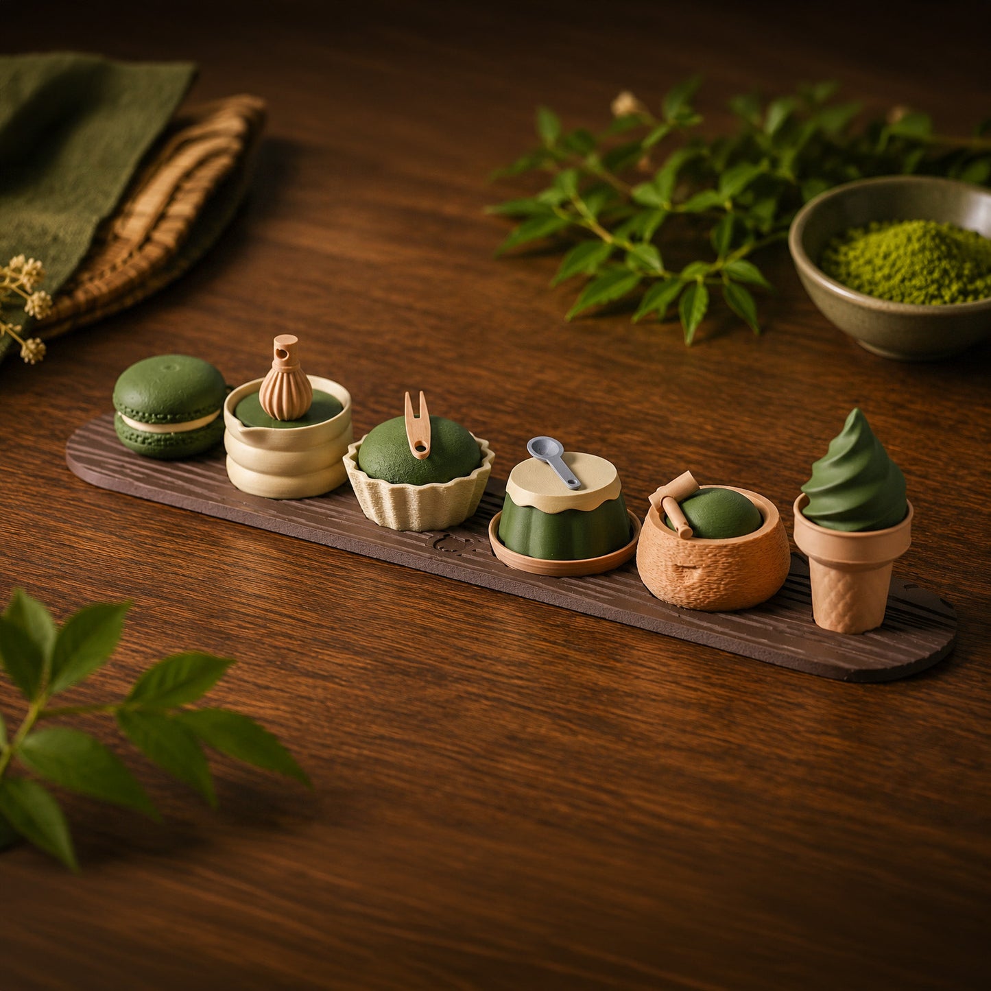 Matcha Lover Gift Box Set by Kuma Labs — five matcha Pocket Comfort Objects plus exclusive Macaron Clicker and Display Tray