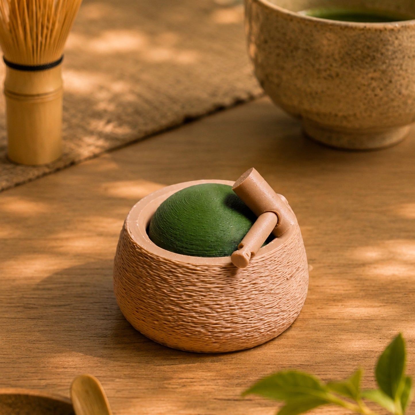 Matcha Mochi Pounding Clicker — top view showing matcha mochi shape and hammer accessory